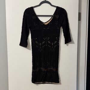bebe Black Long Sleeve Lace Dress